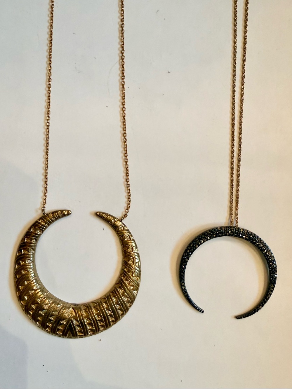 Boho Free People Crescent Moon Necklace Set Gold & Black Celestial